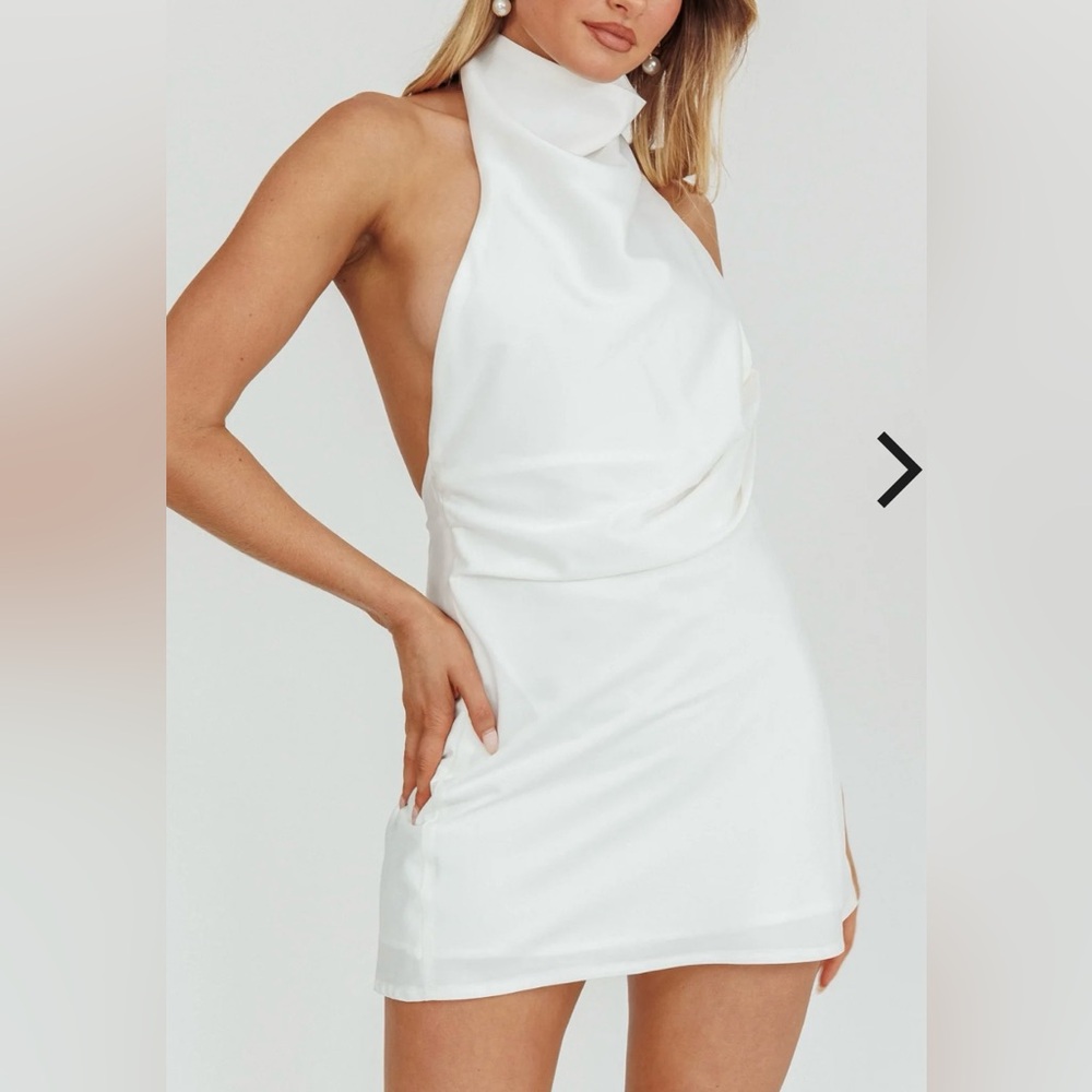 Selfie Leslie White High Halter Neck Mini Dress